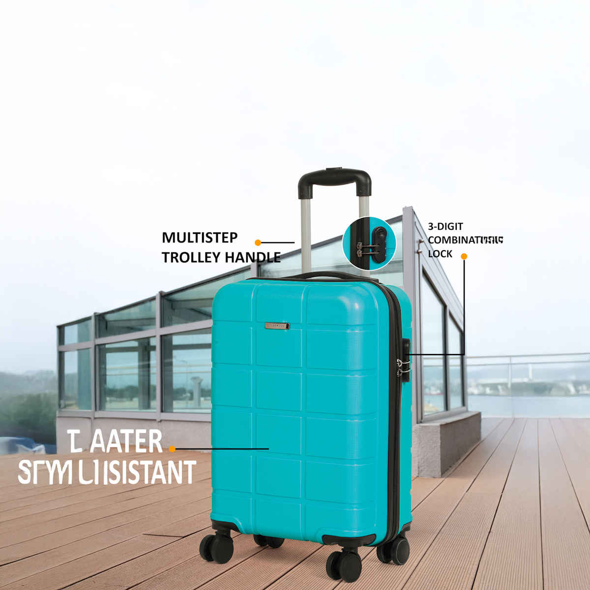 Teakwood Leathers Unisex Solid Hard Sided Cabin Size Trolley Bag | Sky Blue