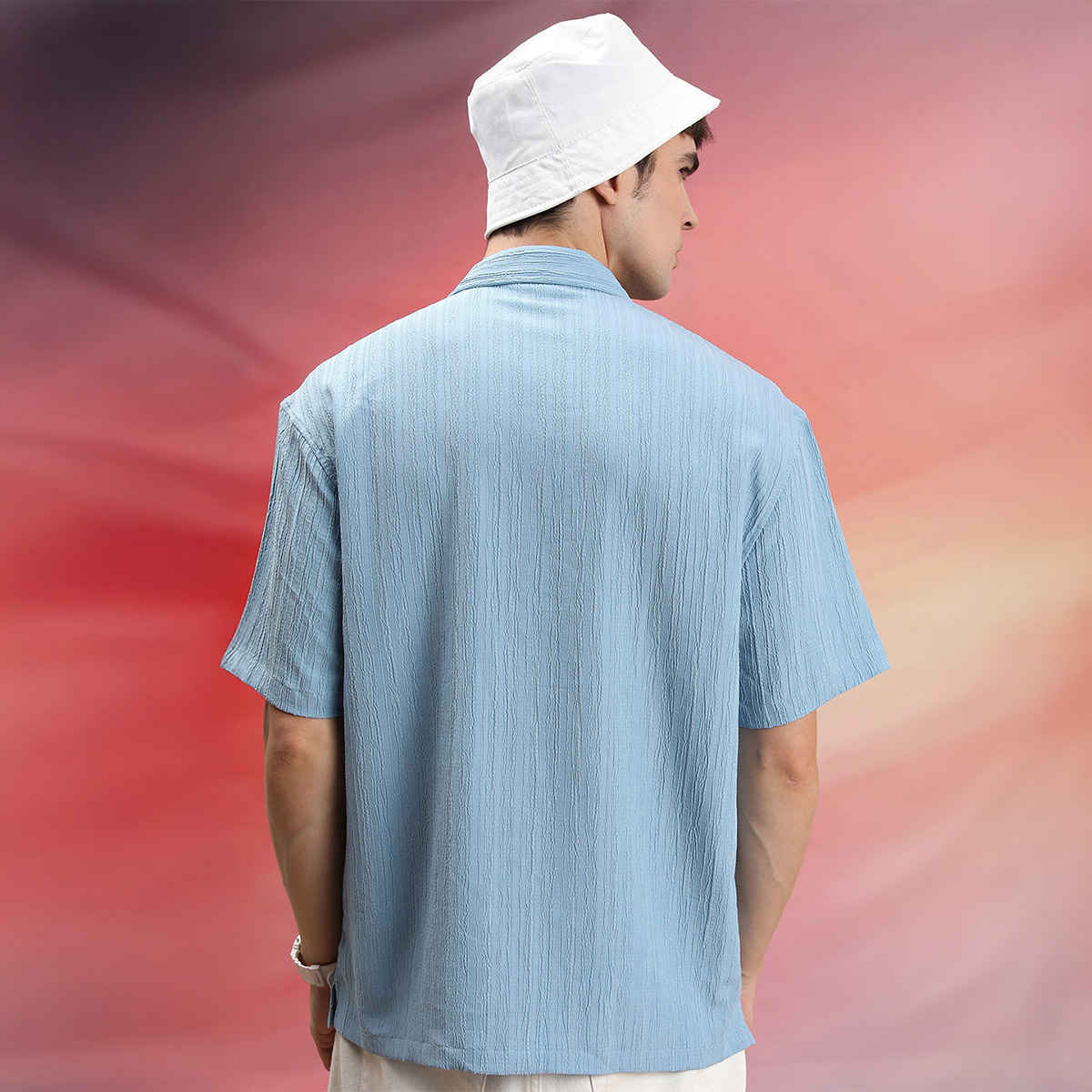 Highlander Men's Self Design Oversized Casual Shirt - Light Blue | L