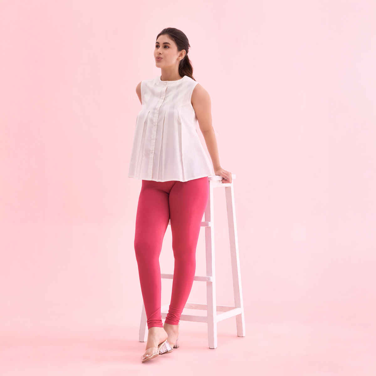Go Colors Women's Solid Mid Rise Ankle Length Leggings | Fuchsia - XL