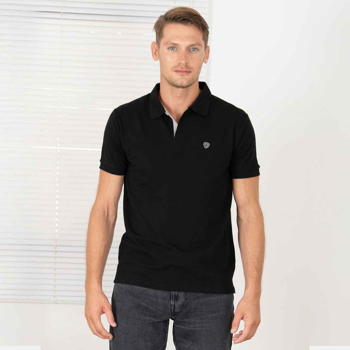 Lux Cozi Men's Solid Cotton Polo T-shirt | Black - L