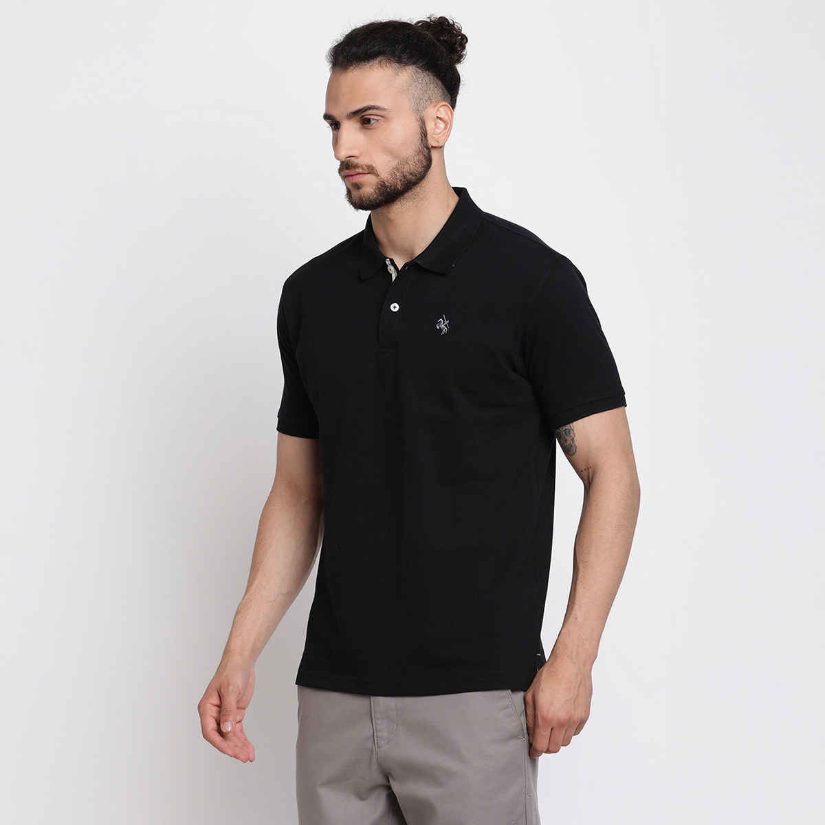 Cantabil Men's Solid Polo Neck Casual T-shirt | Black - L