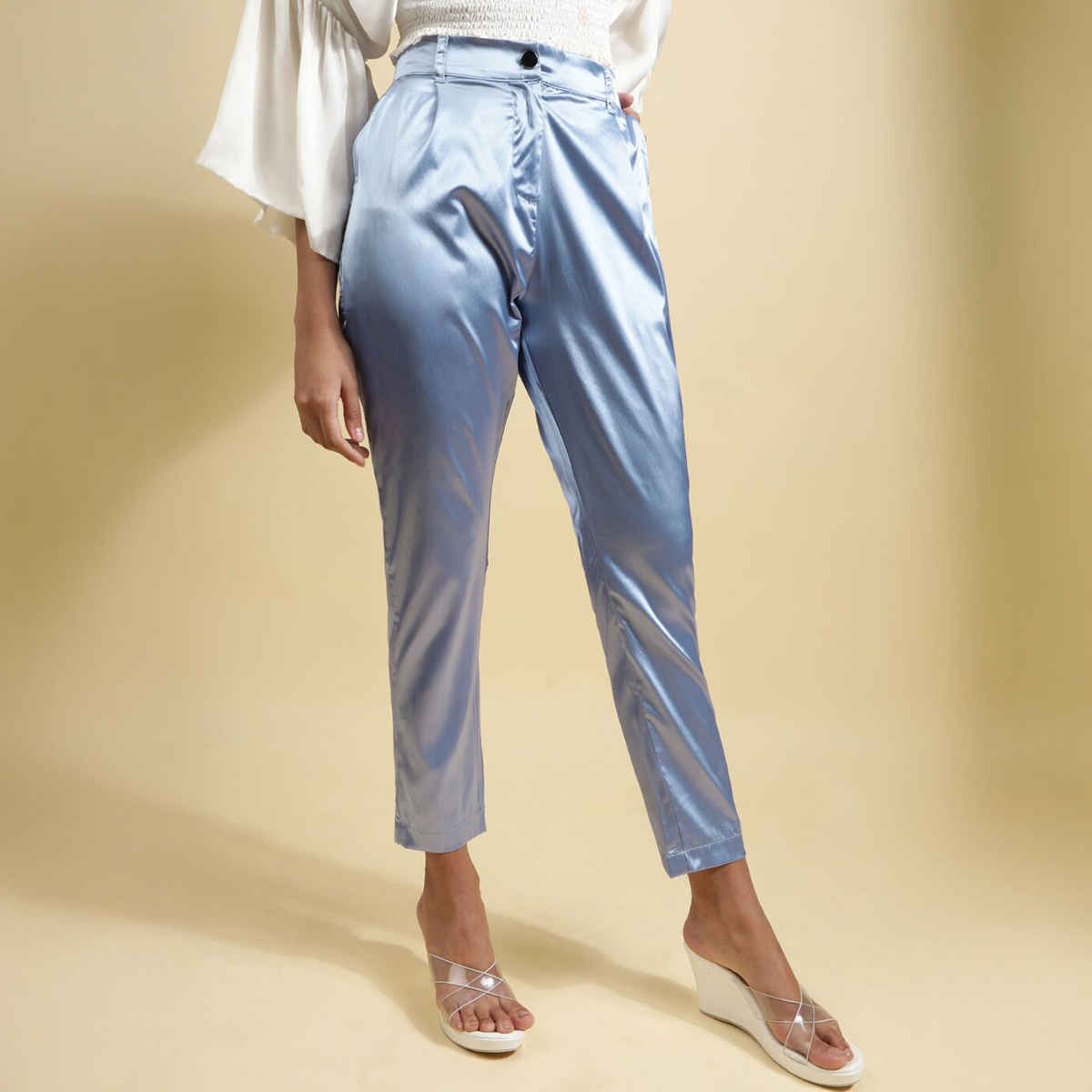 Freehand Women's Casual Tapered Pants - Kentucky Blue | Solid | Regular Fit | 34