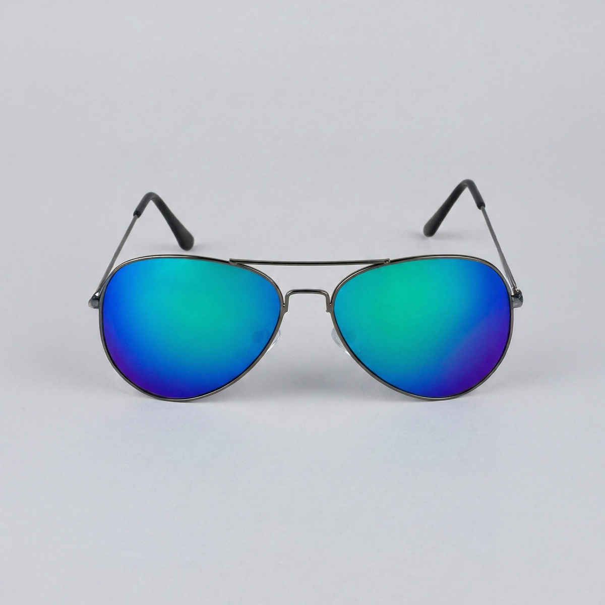 NuVew Unisex Aviator Mirrored Sunglasses | Gun & Green Blue | Medium
