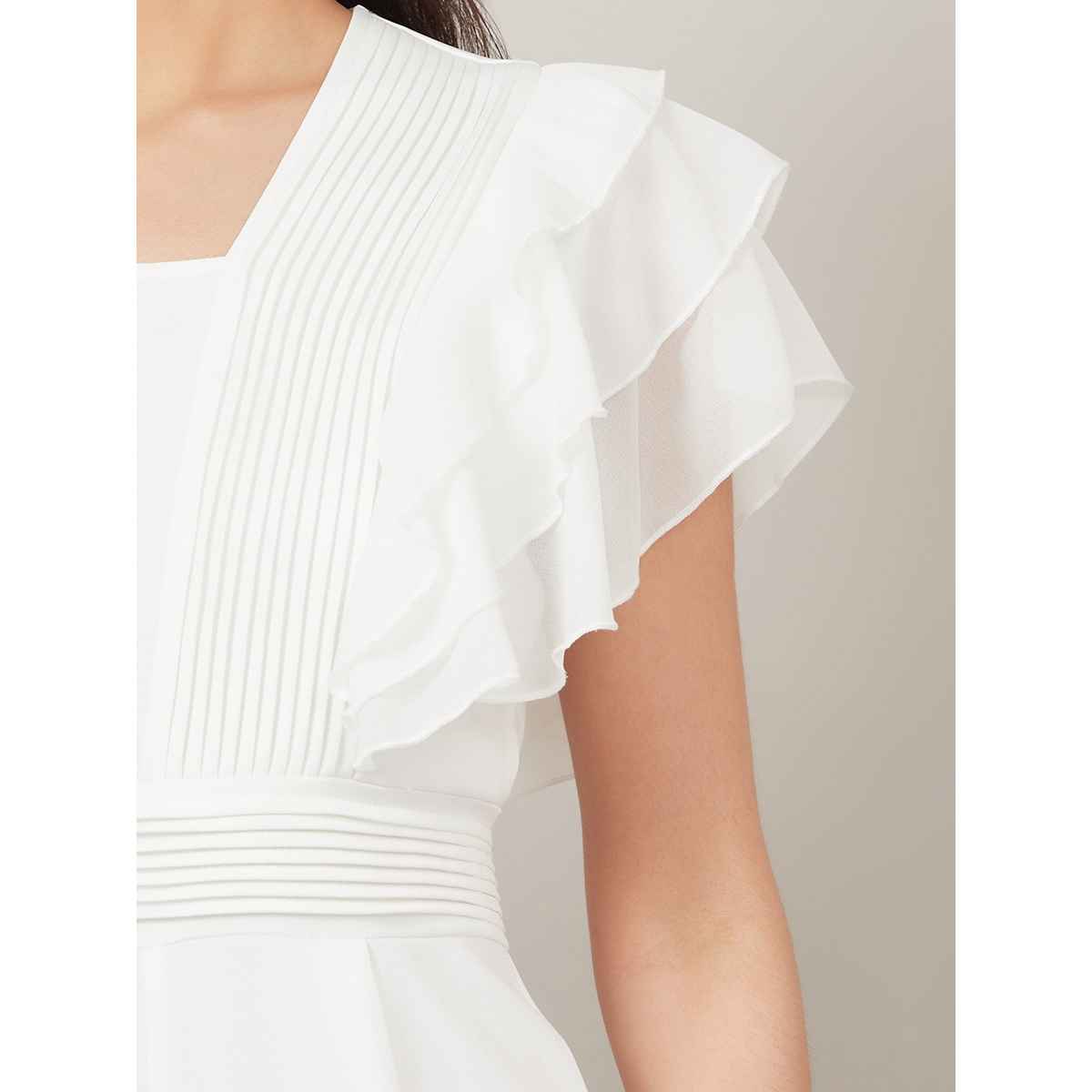 Styli Women's Wide Leg Jumpsuit with Ruffle Sleeves and Pleats | White - M