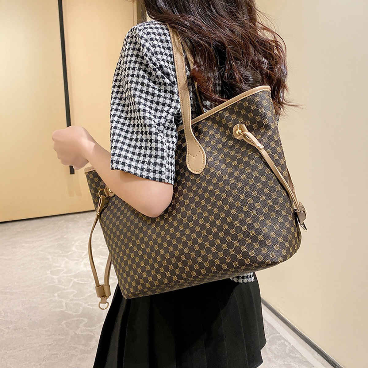 Styli Women's Monogram Print Shoulder Bag | Brown