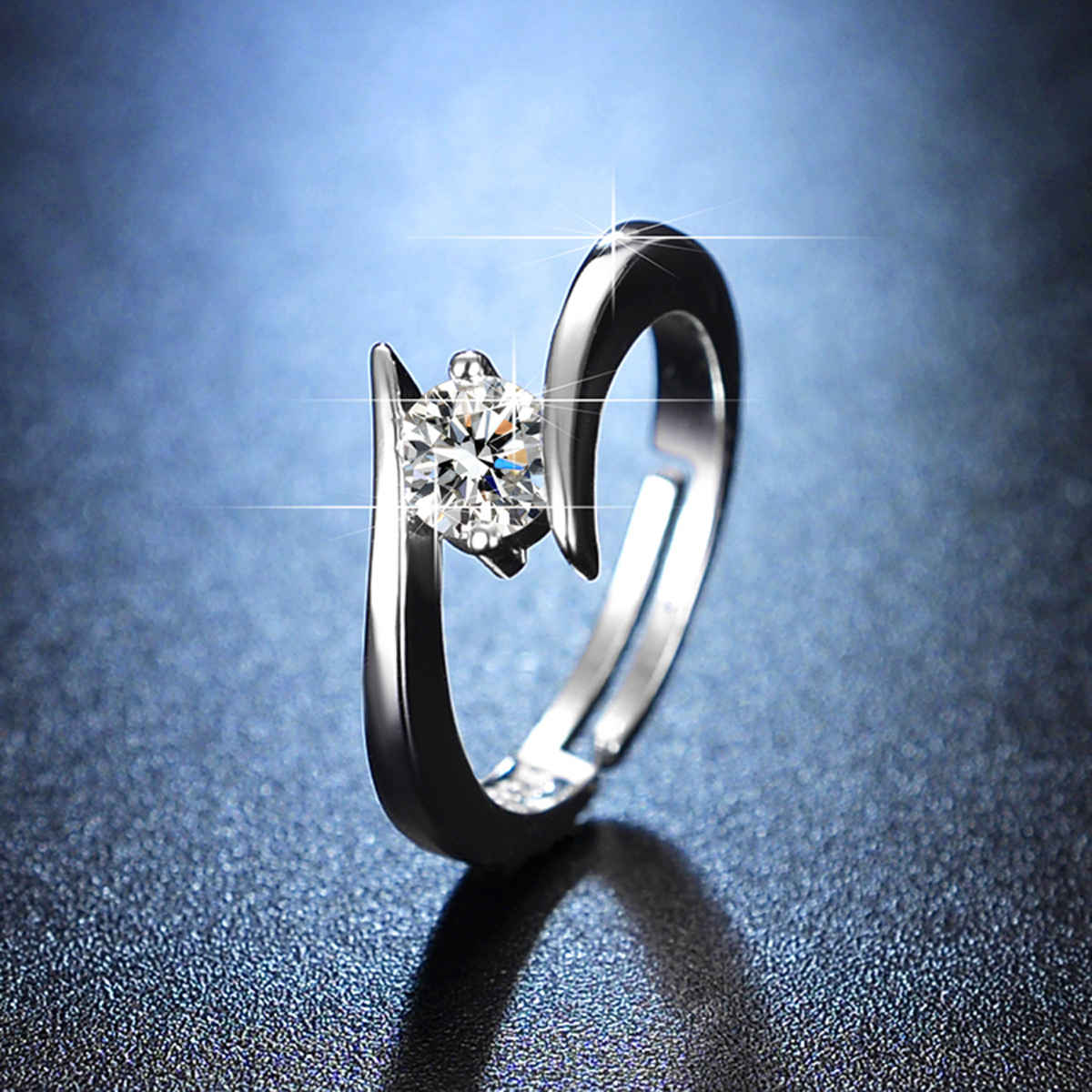 Label She Silver Plated Crystal Studded Solitaire Adjustable Finger Ring(Free Size) | LS-RNG-5240