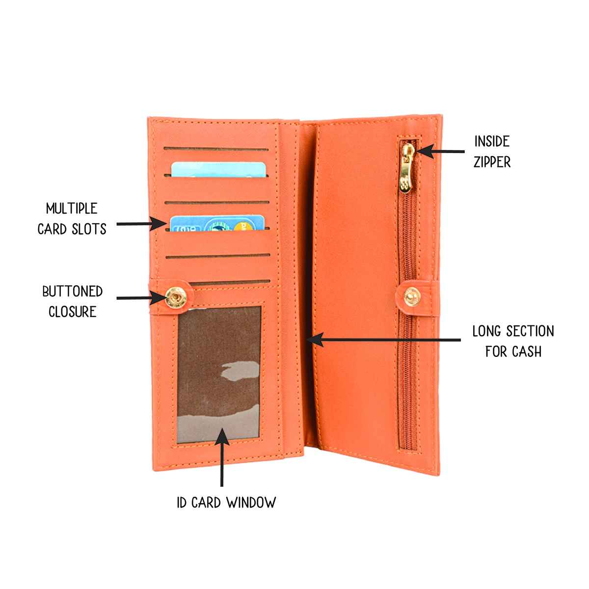 Baggit Women's Dock 2 Fold Wallets | Orange