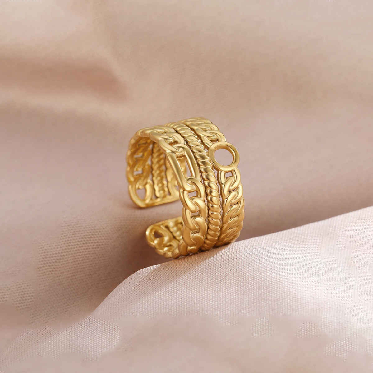 Label She Gold-Plated Stainless Steel Contemporary Adjustable Ring | LS-RNG-72198