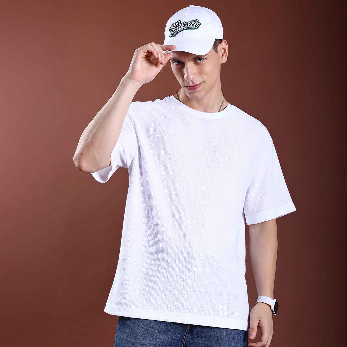Highlander Men's Popcorn Structured Oversized T-Shirt | White - XL