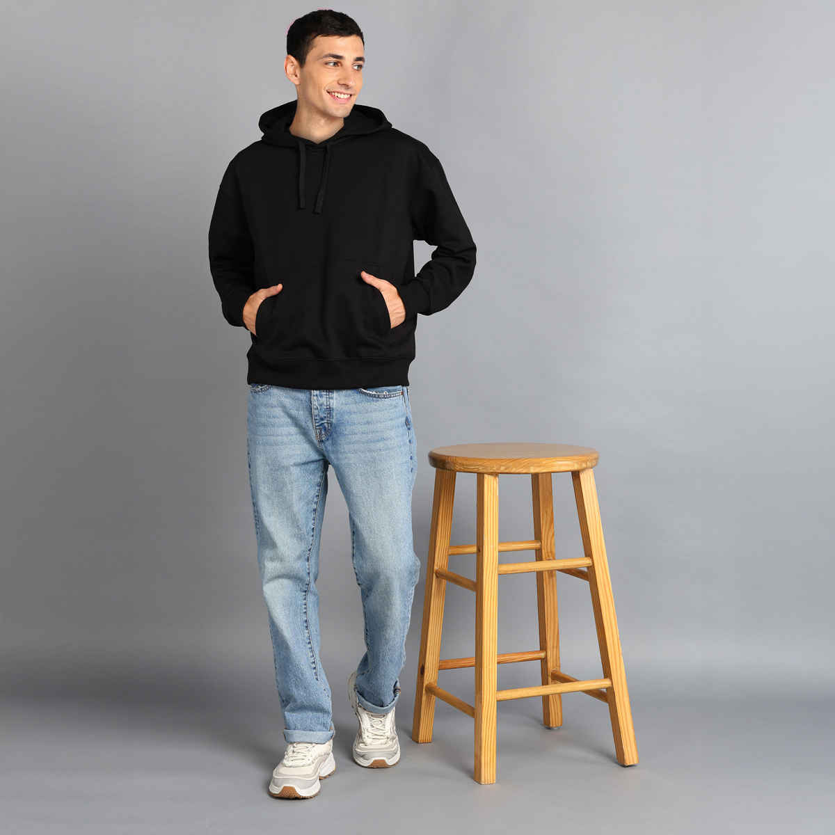 Alan Jones Clothing Men's Cotton Blend Hooded Neck Loose Oversized Hoodie | Black - L