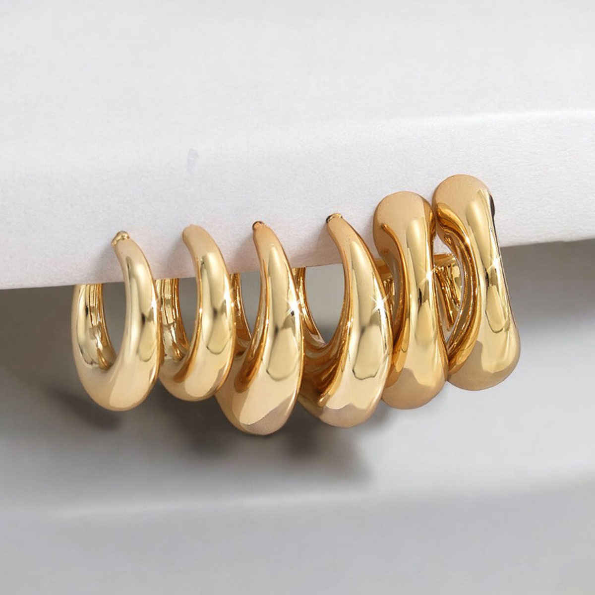 Jewels Galaxy Gold Plated Set Of 3 Pairs Of Half Hoop Earrings (1 Pack 6 Earrings)