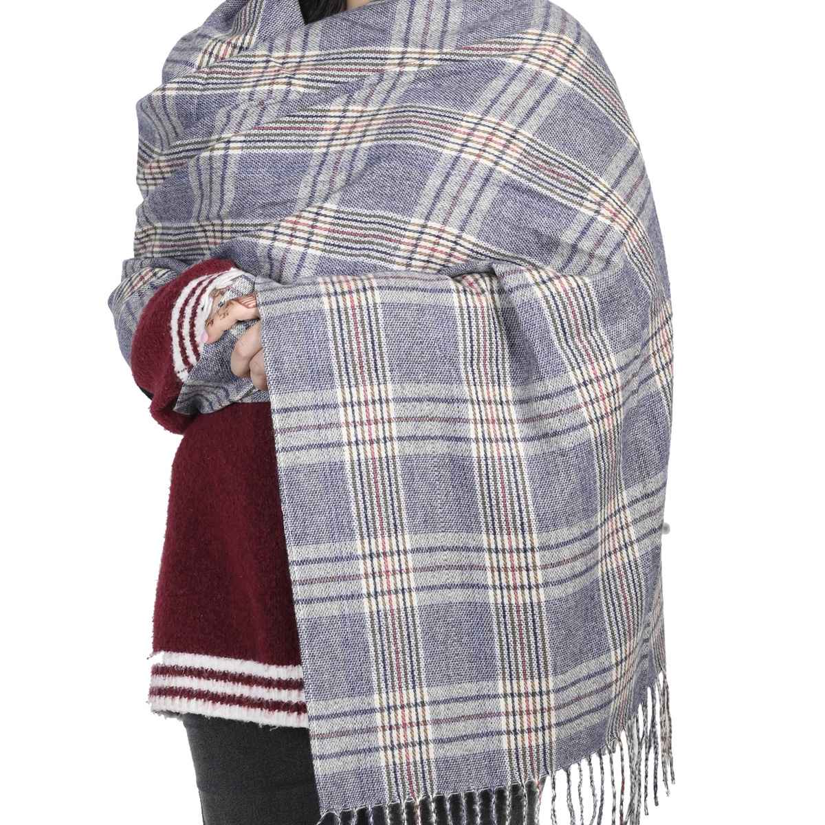 Calvadoss Women's Checked Stole With Fringed Border | Stl1544 | Multicolour