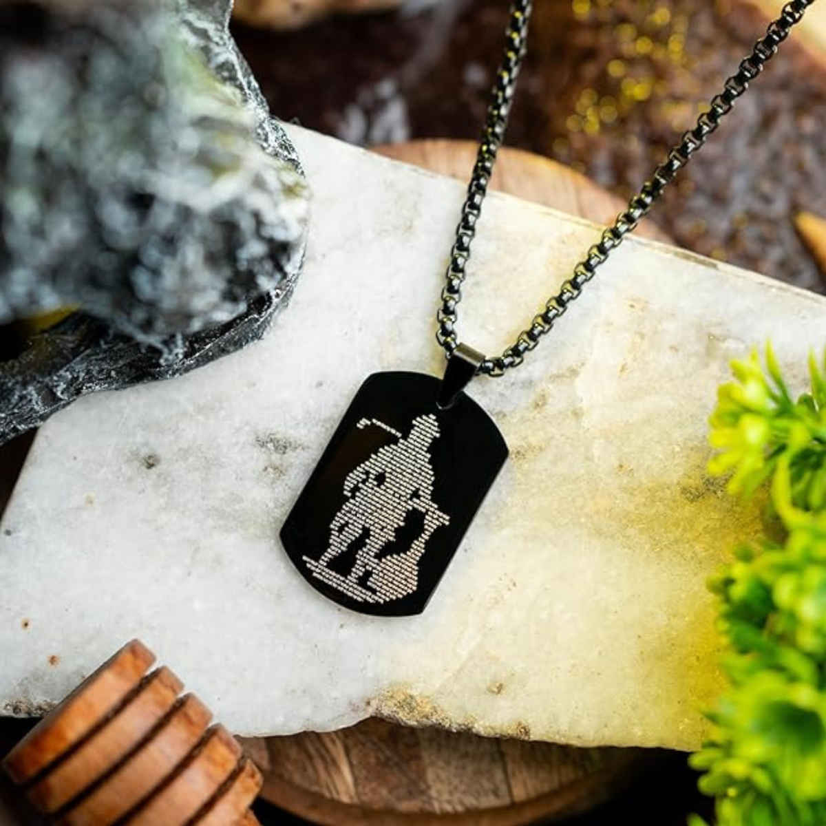 The Opal Factory Hanuman Chalisa Pendant with Gada | Black