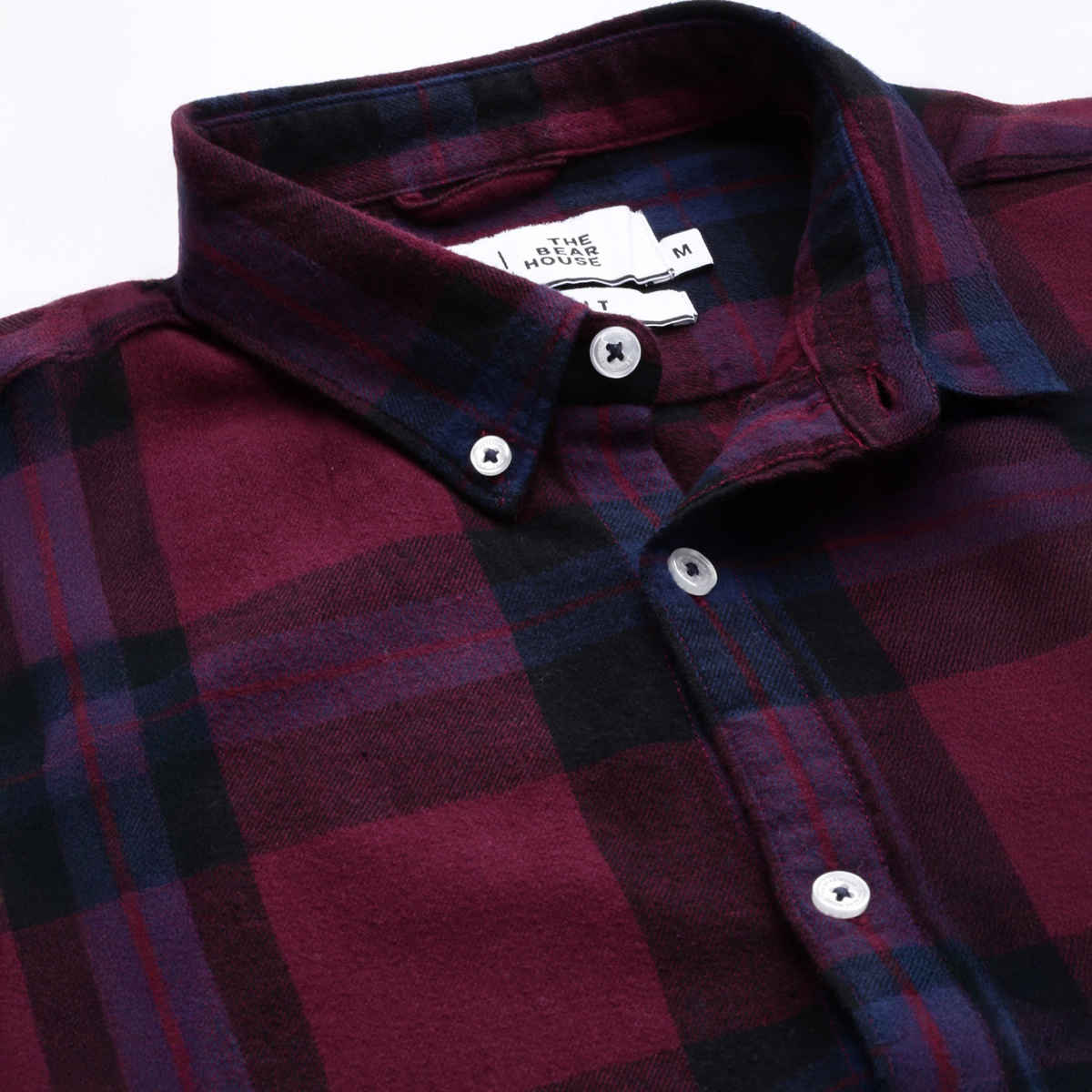 The Bear House Men Slim Fit Flannel Button-Down Casual Shirt - Uber | Maroon | L