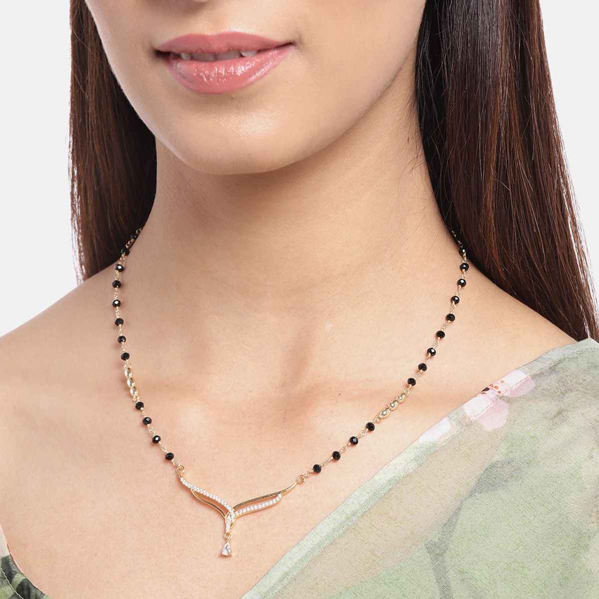 Carlton London 18kt Rose Gold Plated with Glass Bead Fancy Mangalsutra | B849919N-1