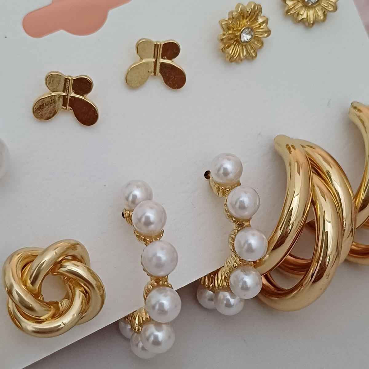Set Of 6 Earrings Gold Style 3
