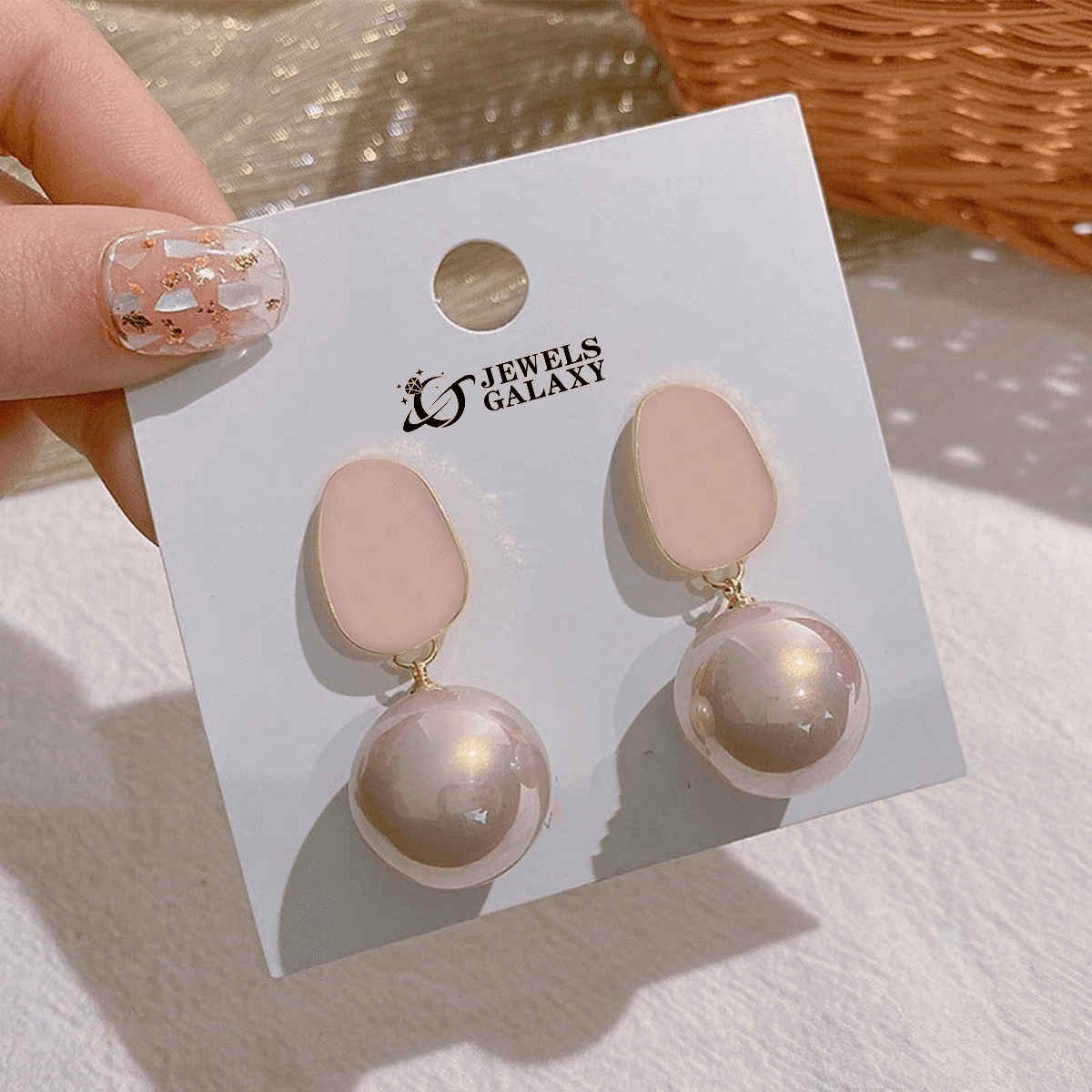 Jewels Galaxy Gold Plated Faux Pearl Enamelled Drop Earrings