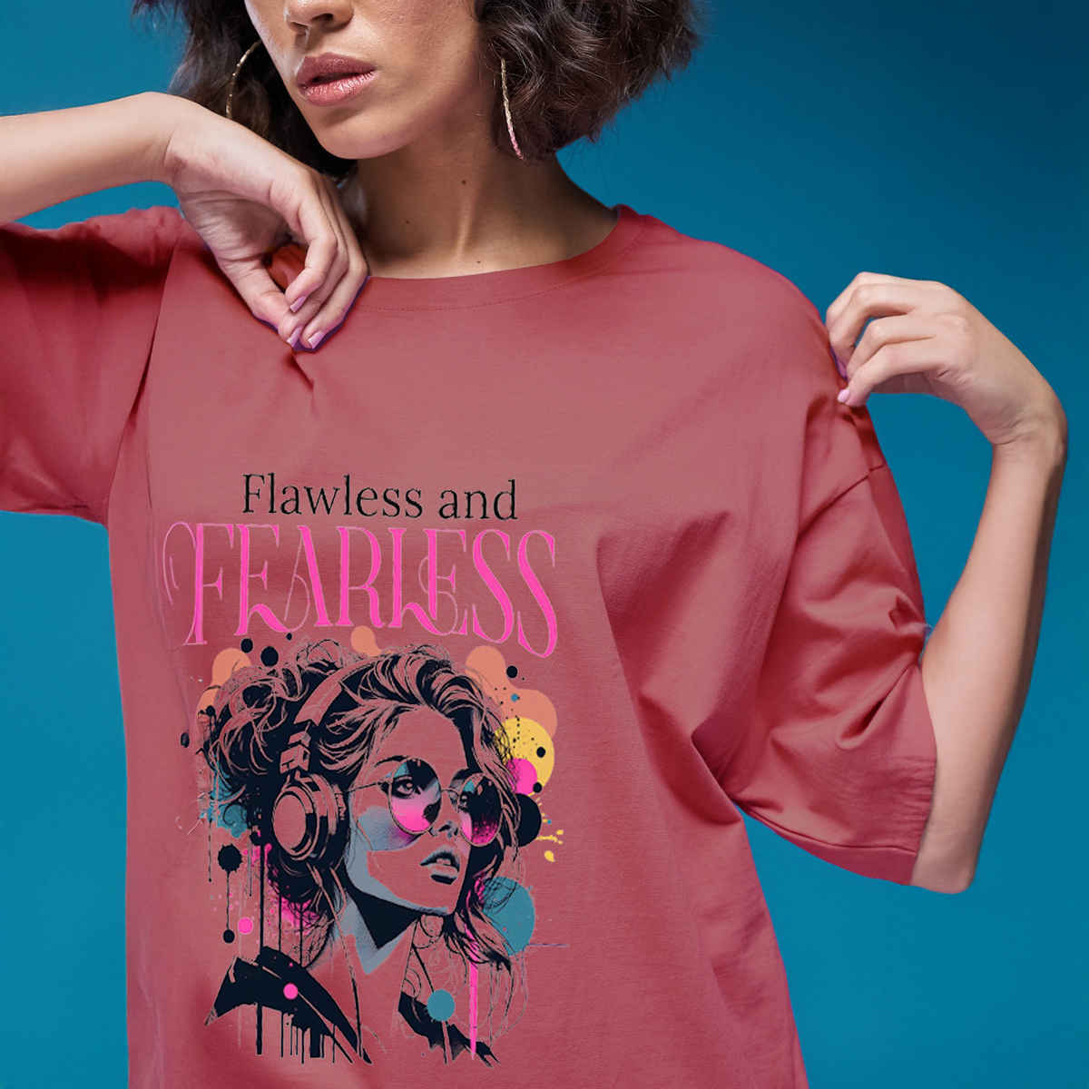 Smartees Women's Oversize Printed T-shirt | WW - 2027 | Onion Pink - S