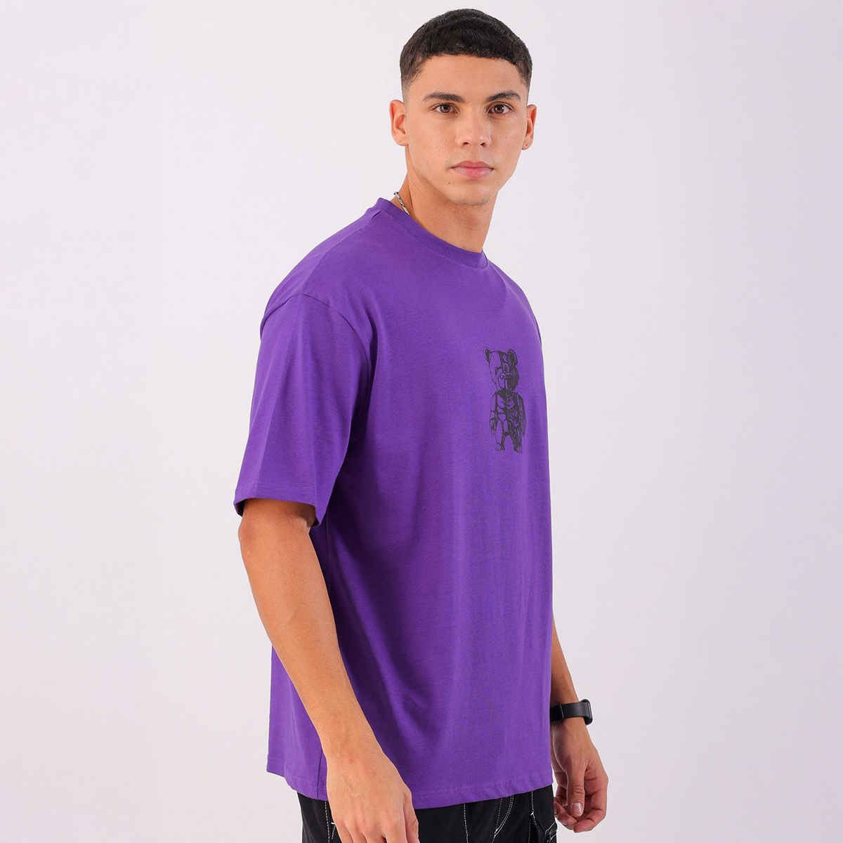 The Indian Garage Co Men's Casual Boxy Placement Print T-shirt | 1023-Mtee-165-3 | Dusted Grape - XL