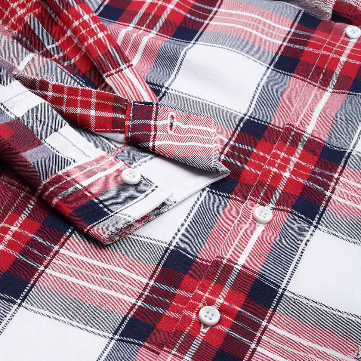The Indian Garage Co Men's Regular Fit Checkered Casual Shirt | Red - 2XL