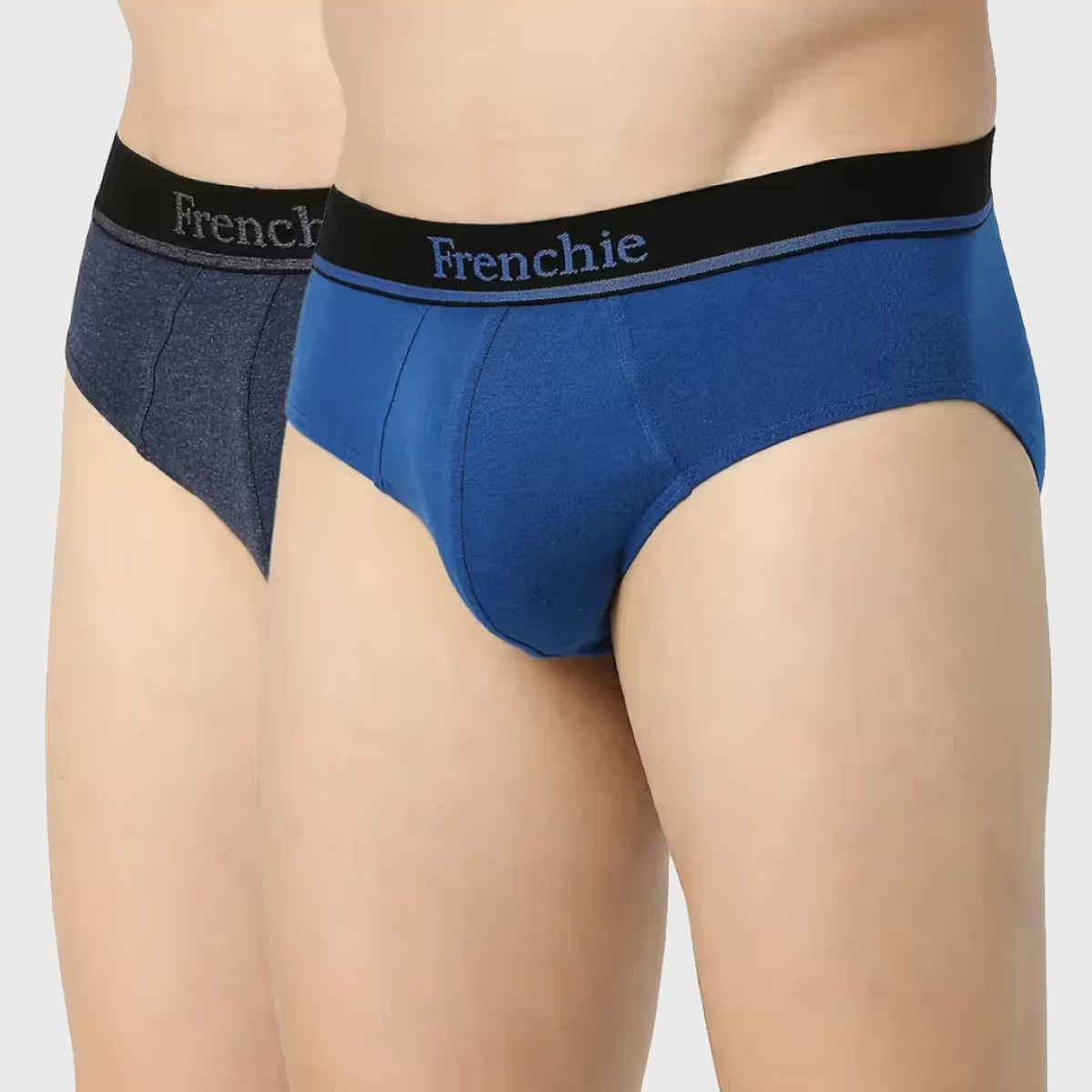 Frenchie Mens Brief Essentials | Pack of 2 | L | Grey Melange & Indigo Melange