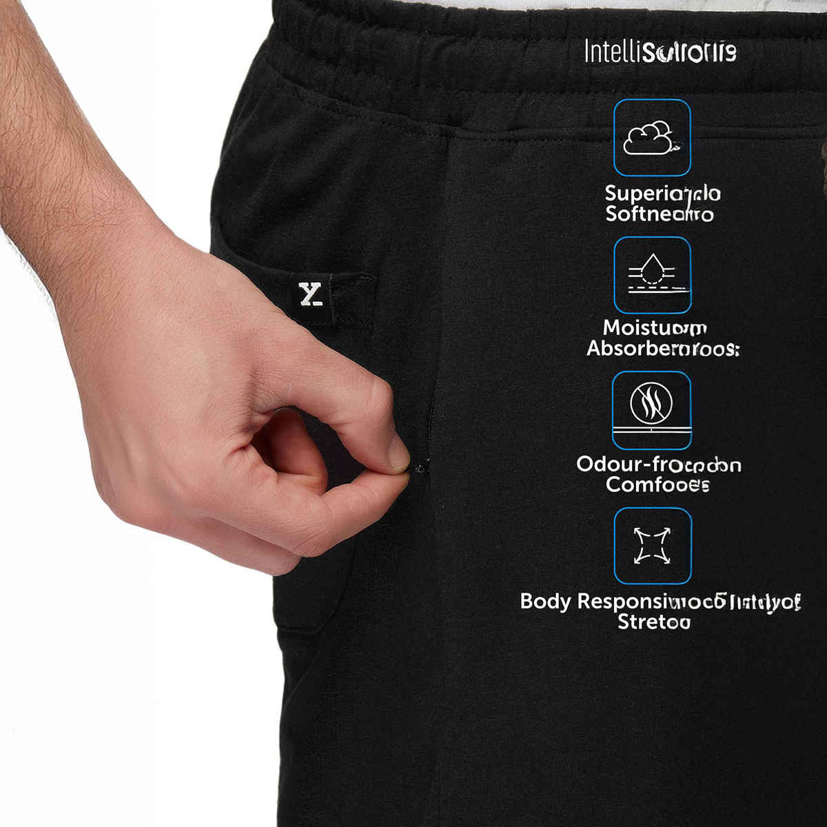 XYXX Ace Cotton Modal solid Shorts | 2 Side Pocket with zip | Black- XL