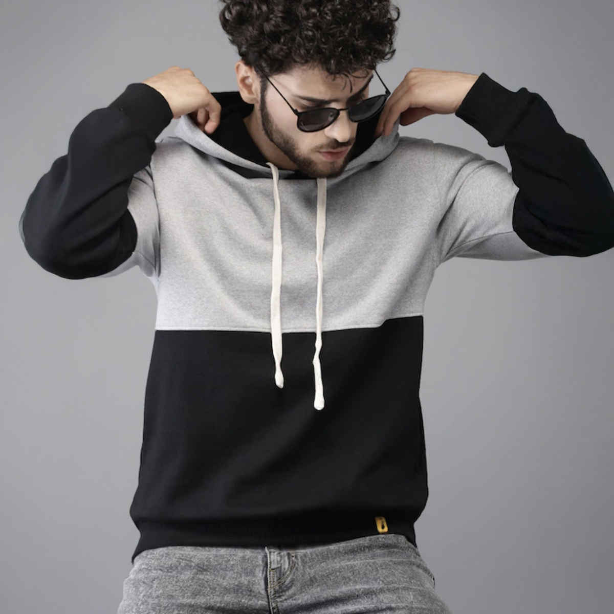 Campus Sutra Men's Pullover Hoodie With Ribbed Hem | Multicolour - M