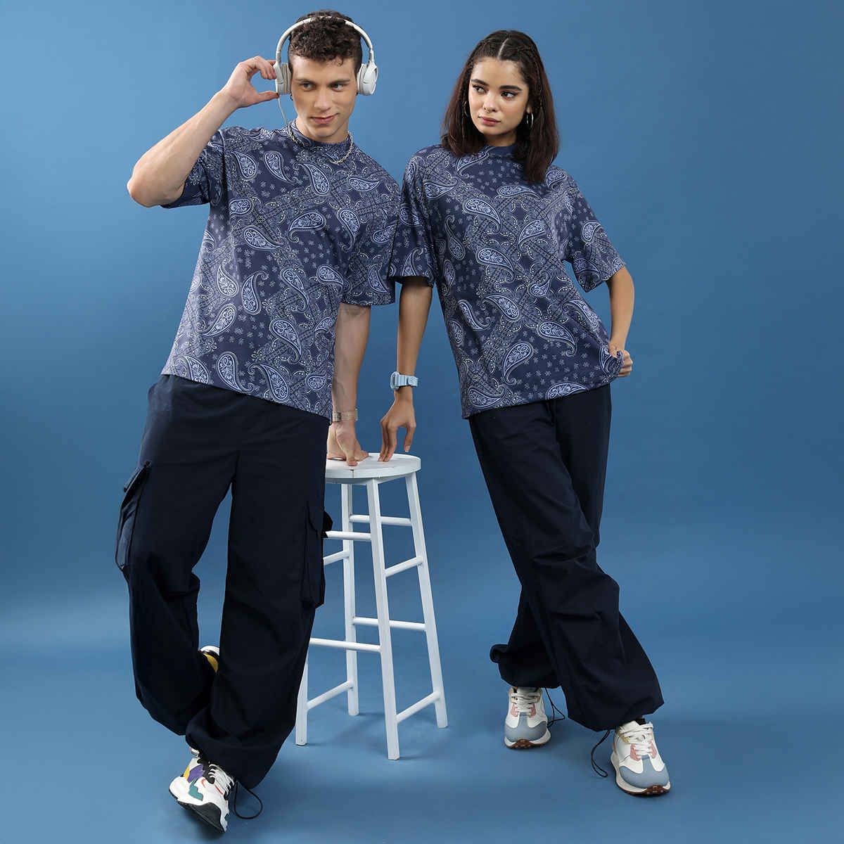 Highlander Unisex Abstract Printed Slim Fit T-Shirt | Blue - S
