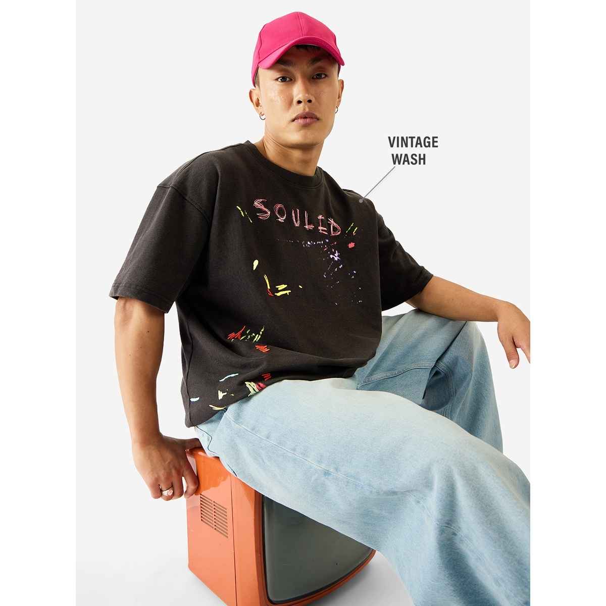 The Souled Store Men's TSS Originals Stitch Oversized T-shirt | Grey - S
