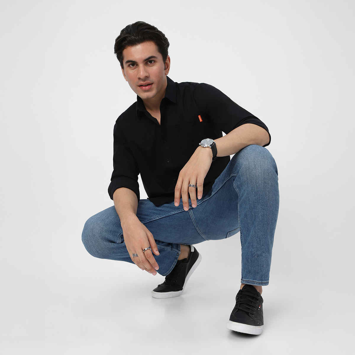 Urbano Fashion Men's Regular Fit Casual Solid Full Sleeve Cotton Shirt | Black - M