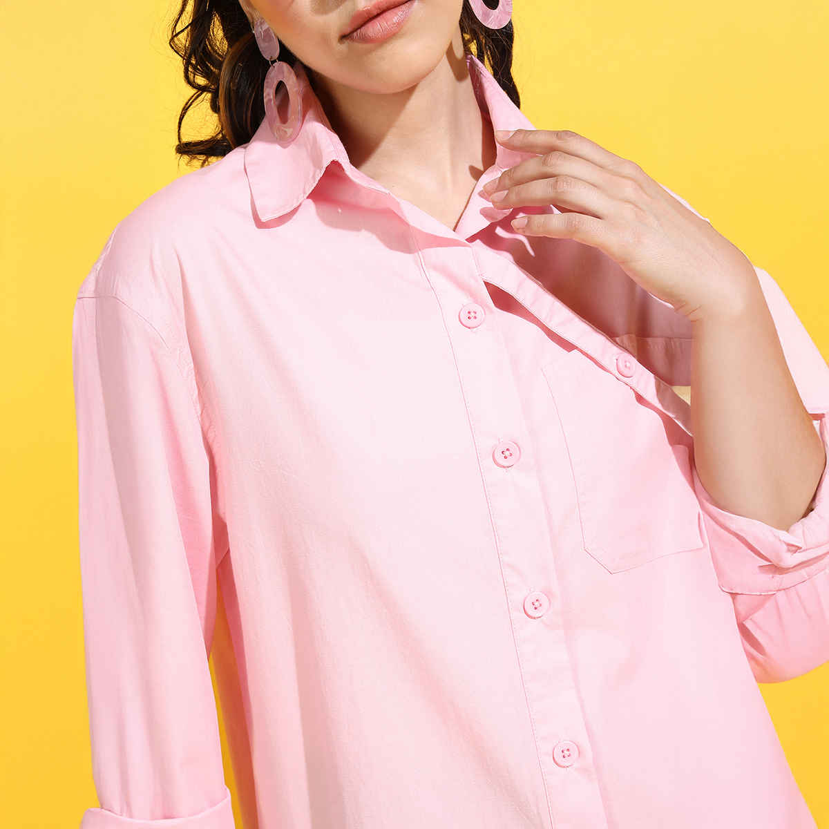 Tokyo Talkies Women's Longline Printed Shirt | Pink - S