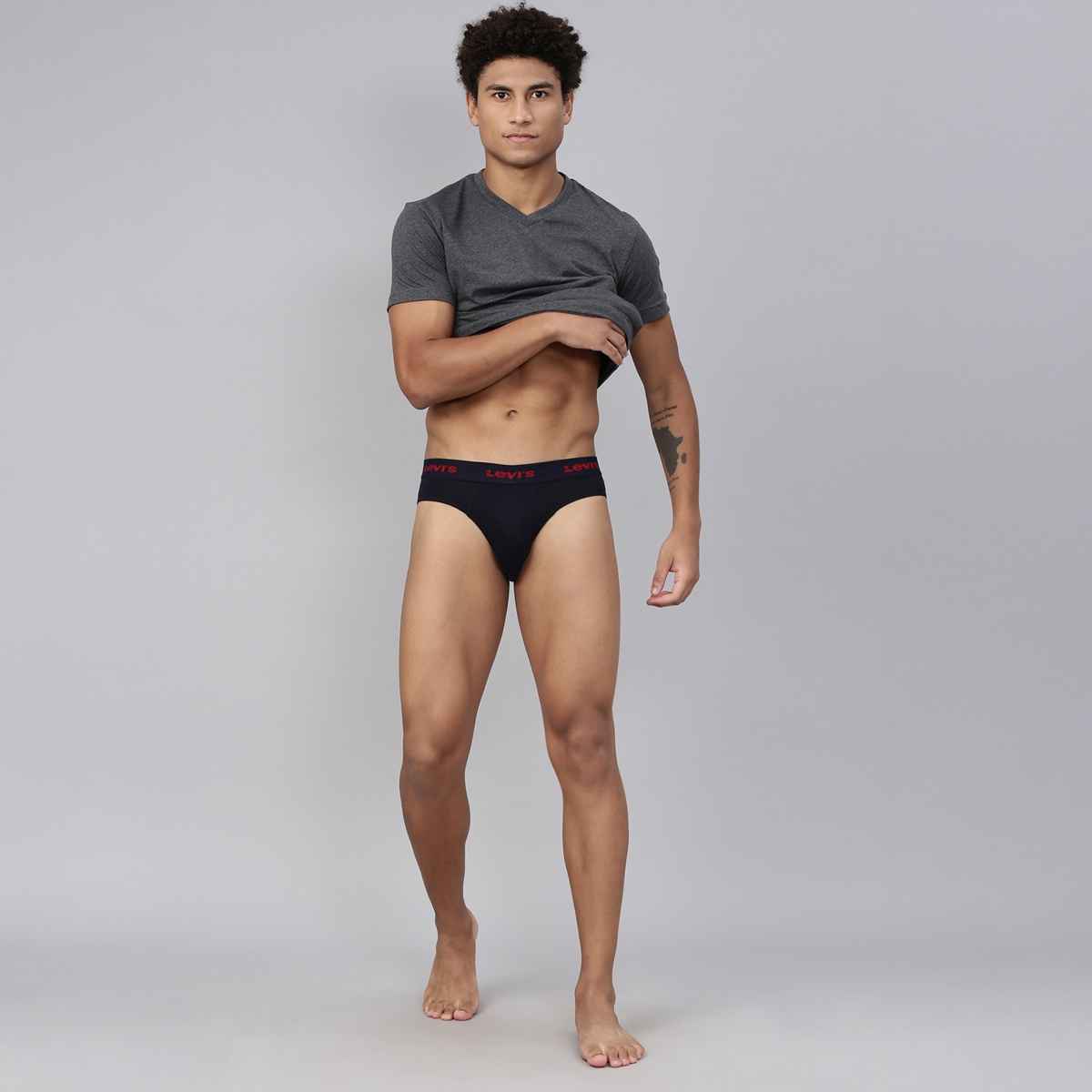 Levi's 009 Men's Neo Brief | Contoured Double Pouch | Pack of 2 | Lt. Grey Mel,Navy | L