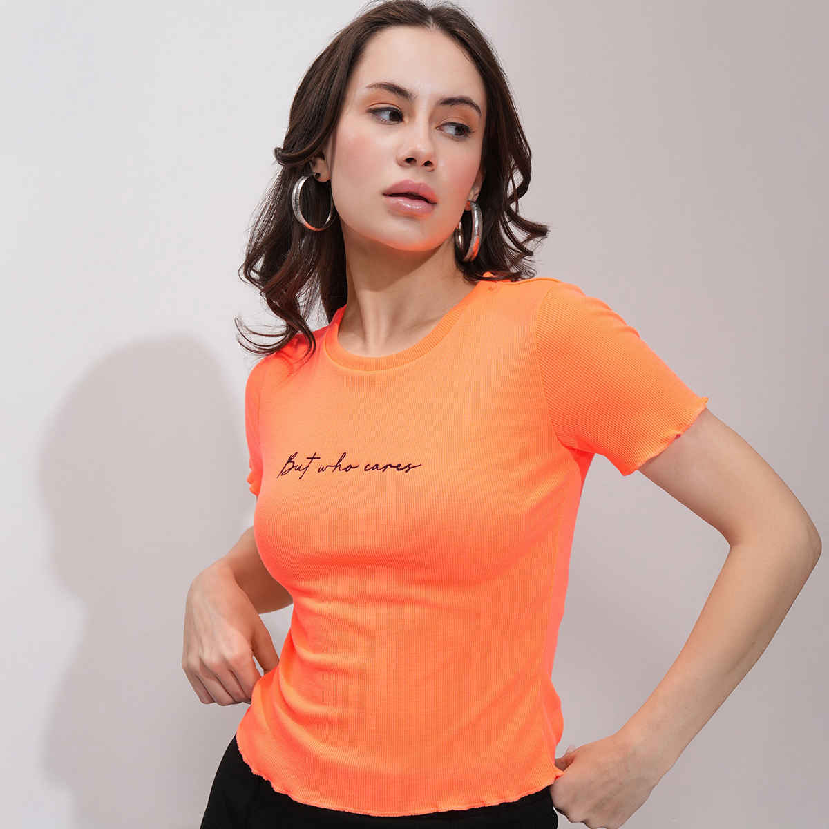 Tokyo Talkies Women's Typography Printed Crop Top | Orange - S