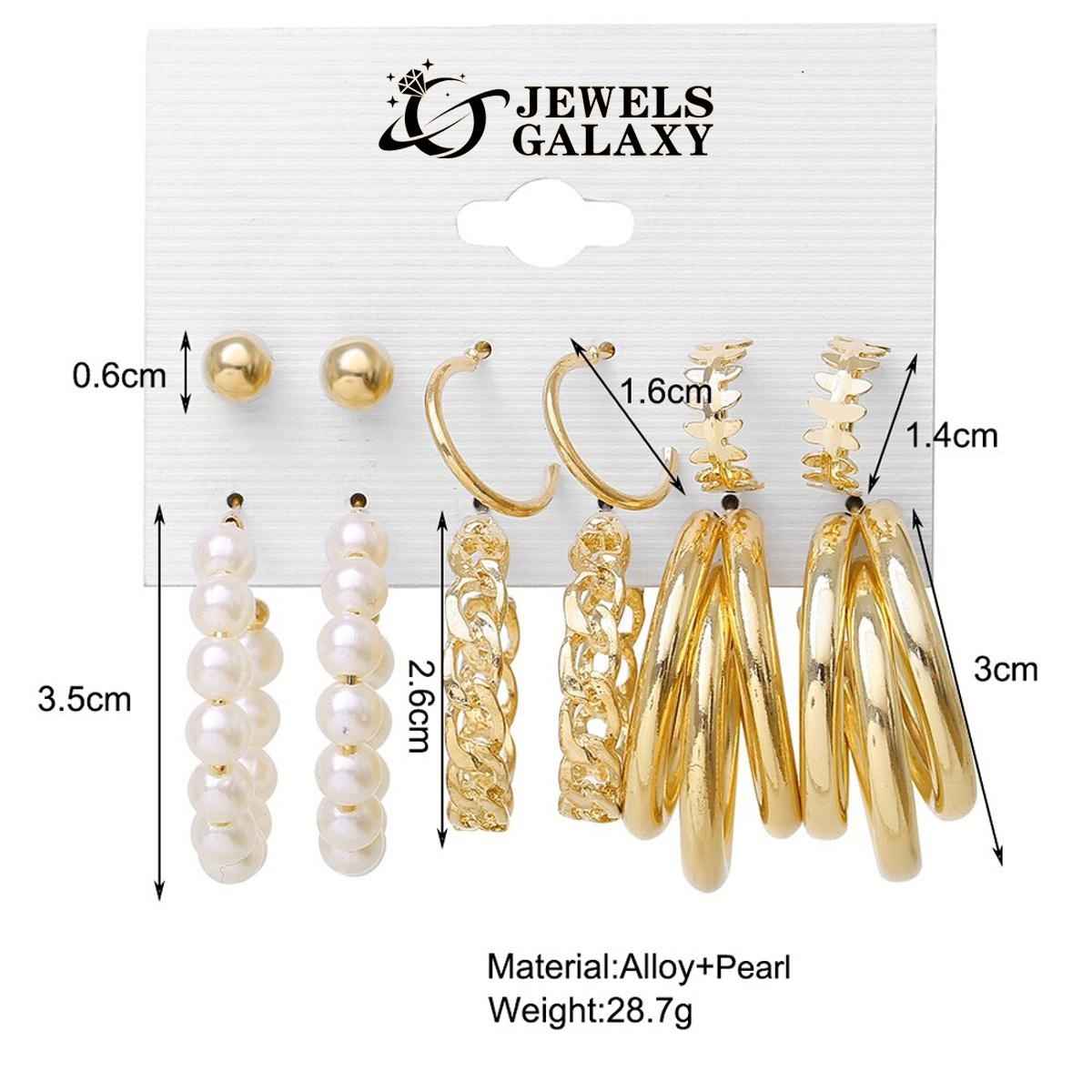 Jewels Galaxy Gold-Toned Office Wear Studs & Hoop Earrings (1 Pack 12 Pieces)
