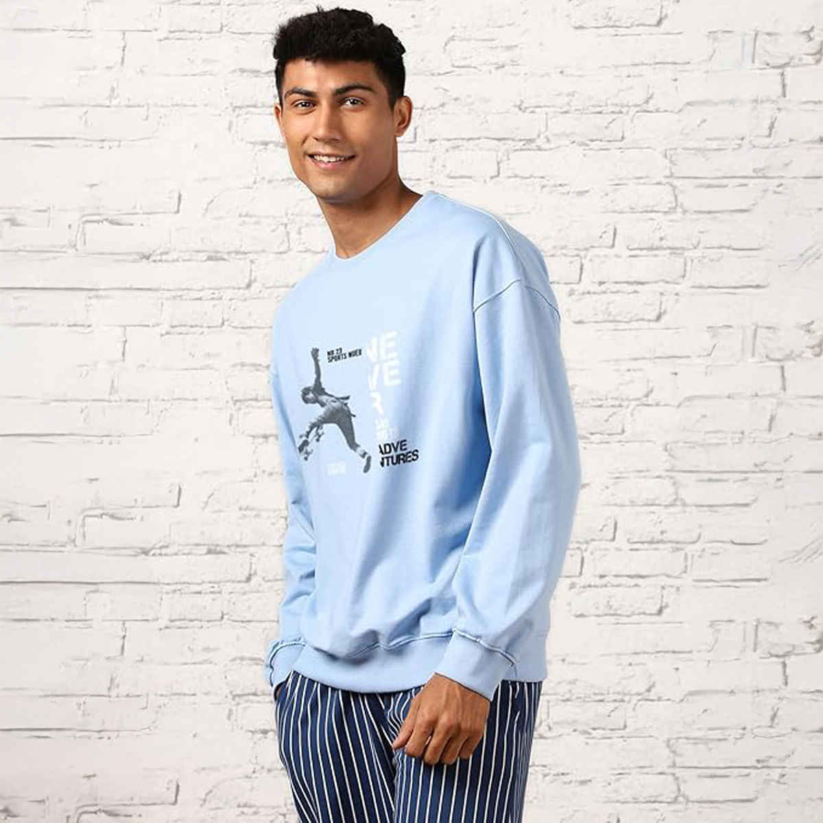 Nobero Men's Never Say No Relaxed Fit Sweatshirt | Powder Blue - M