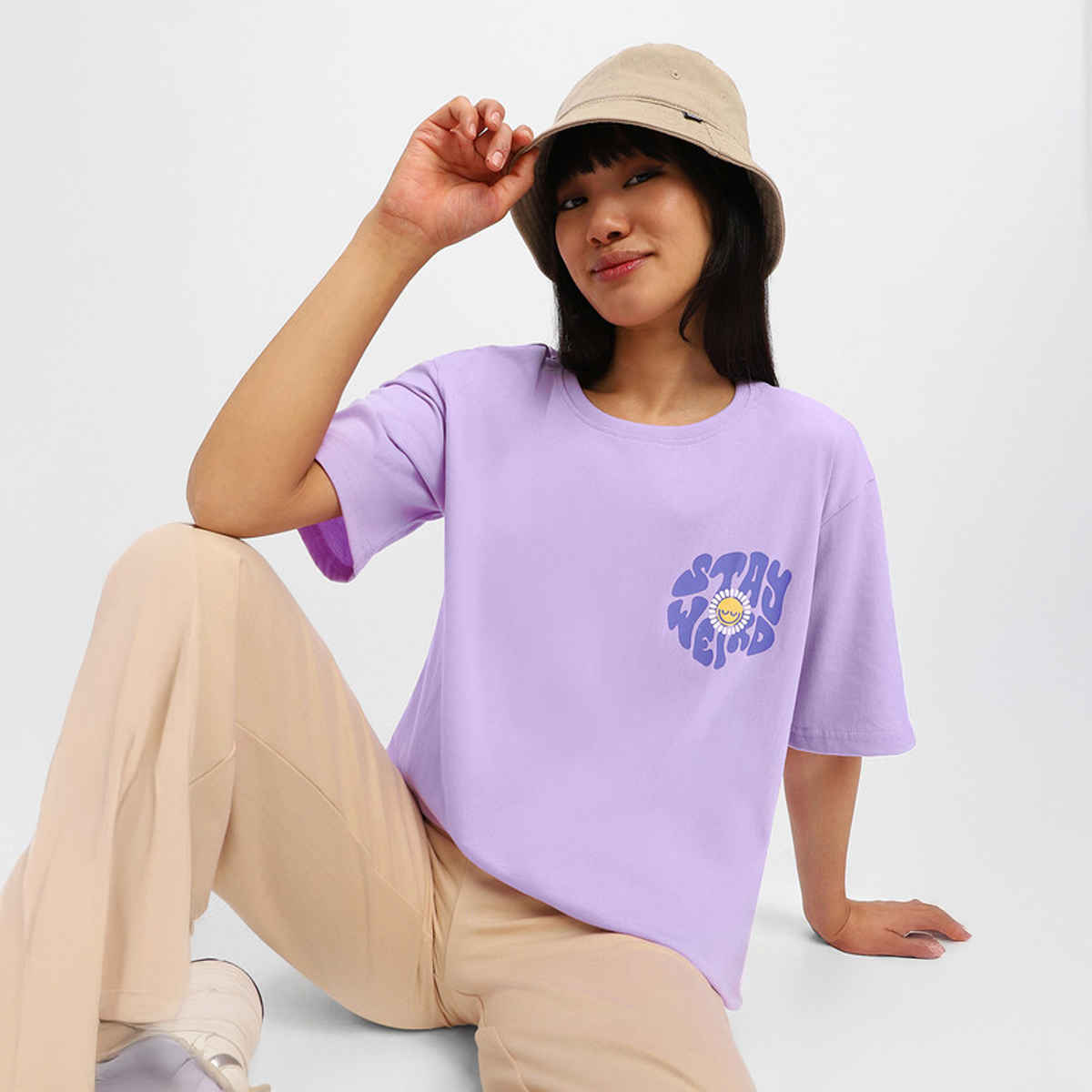 Juneberry Women T-shirt - Purple | Pocket Print, Oversized Fit | XL