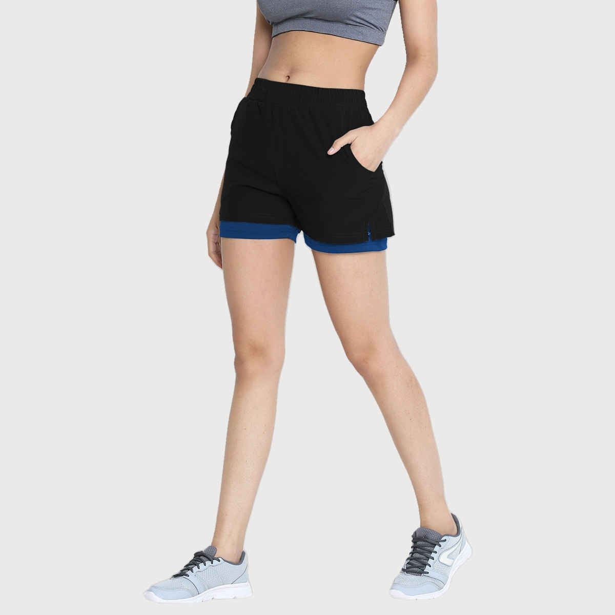 Chkokko Women's Double Layered Sports Gym Workout Running Shorts | Jet Black - L