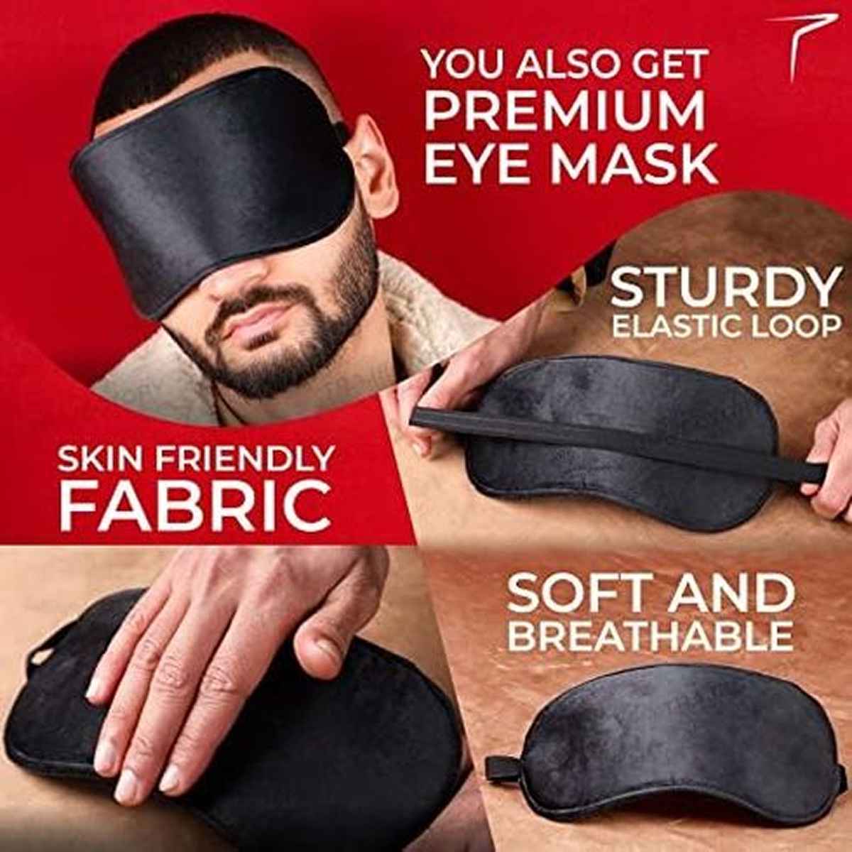 Trajectory Unisex Solid Polyester Neck Pillow with Eye Mask | Black and Grey - One Size