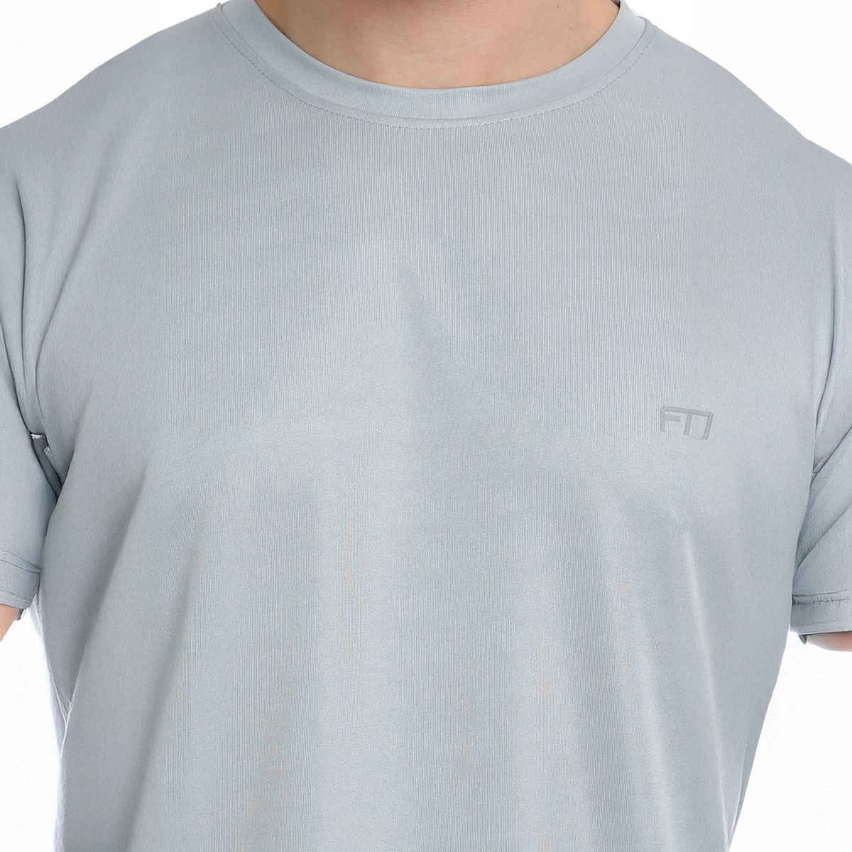 Ftx Men's Solid Round Neck Polyester Half Sleeve Casual T-shirt | Light Grey | S