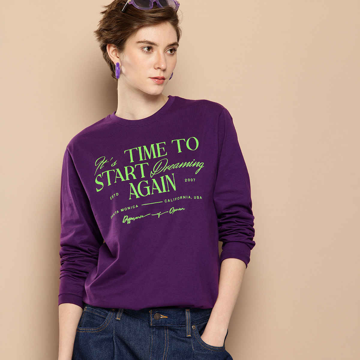 Difference Of Opinion Women's Long Sleeve Oversized T-shirt | Purple - S