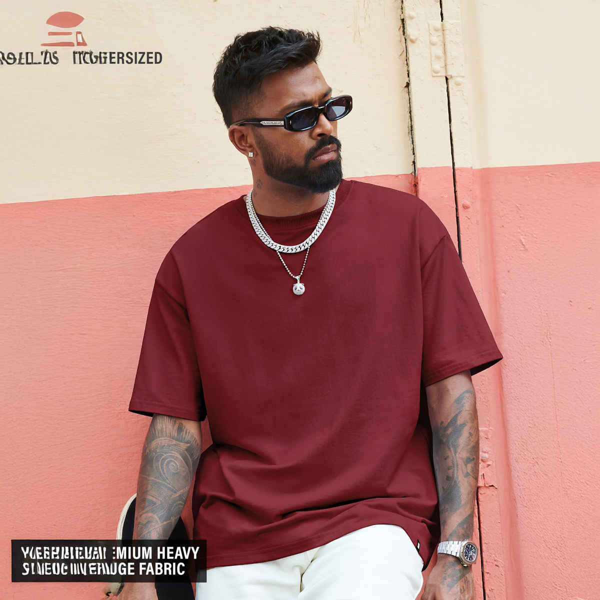 The Souled Store Solids- Superhero Red Oversized T-Shirts, Red, L