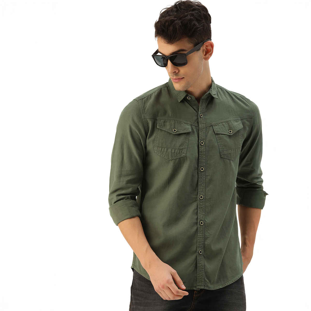 IVOC Men's Slim Fit Casual Shirt | Olive - XL