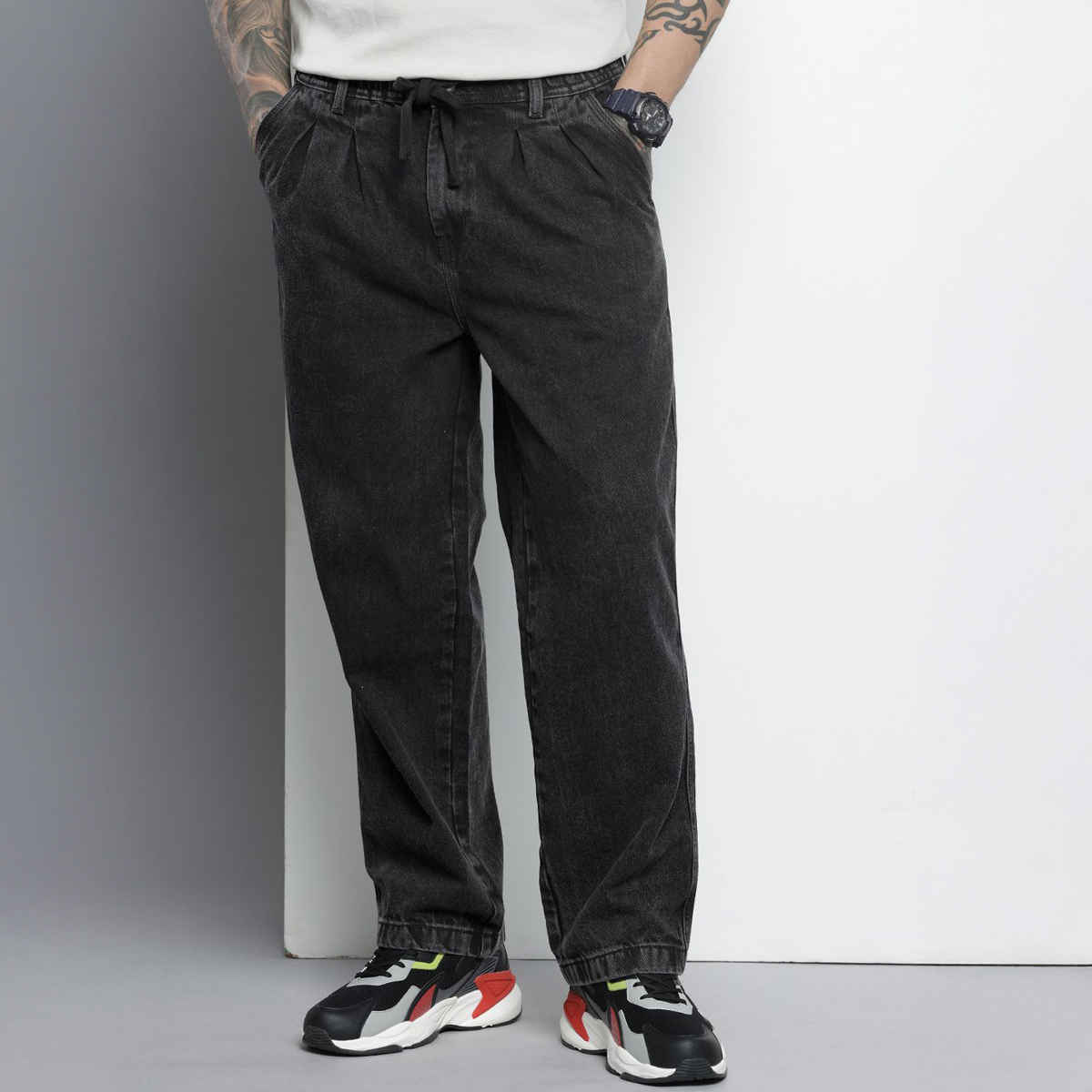 The Indian Garage Co Men's Relaxed Jogger Solid Casual Jeans | G711 | Grey - 34