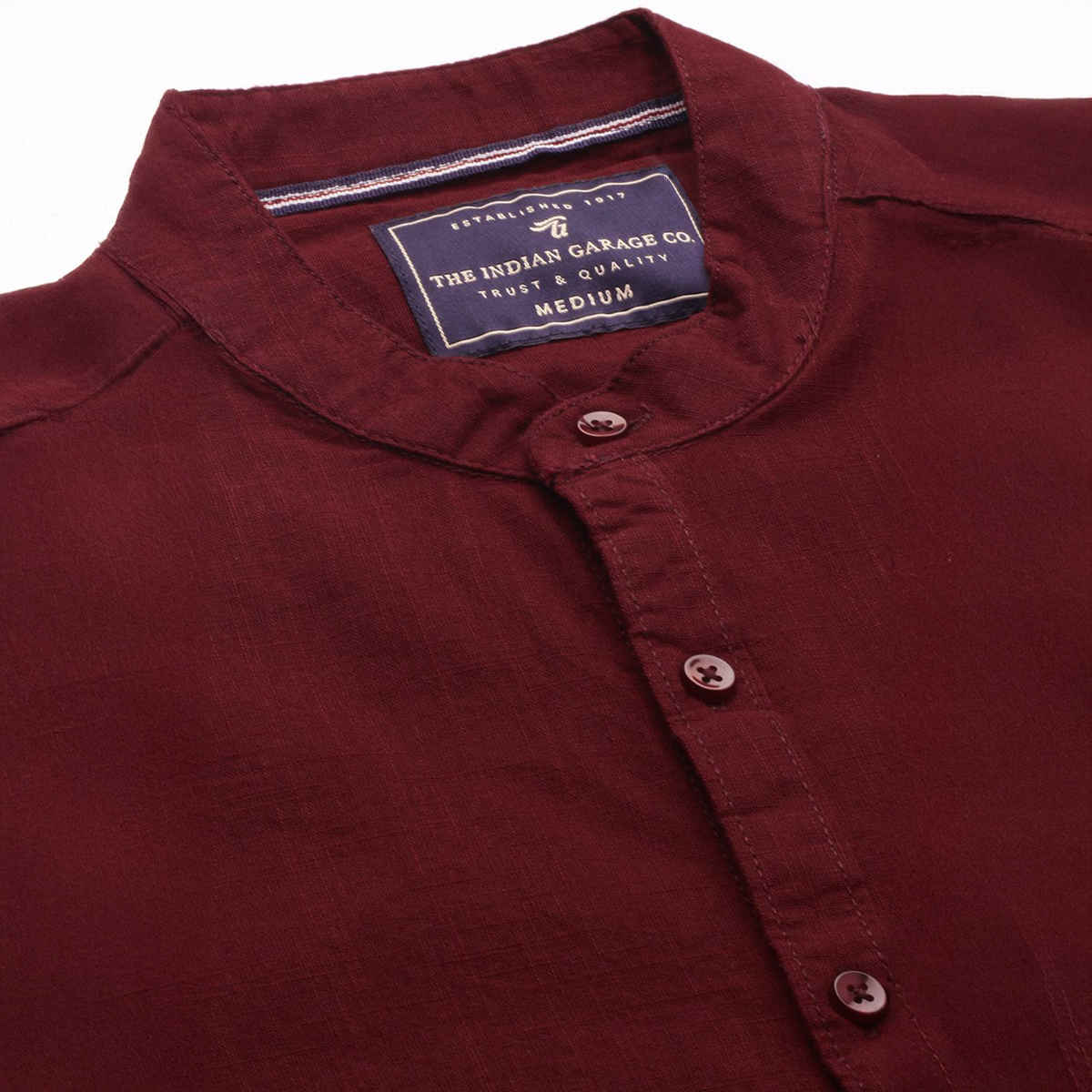 The Indian Garage Co Men's Slim Fit Solid Casual Half Sleeve Shirt | Maroon - 2XL