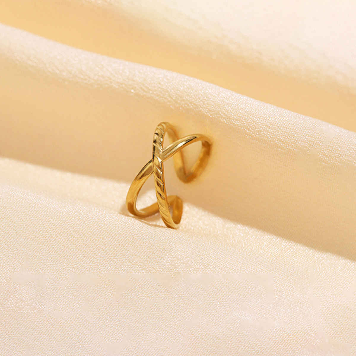 LabelShe Gold-Plated Stainless Steel Cross Shaped Adjustable Ring | LS-RNG-72209