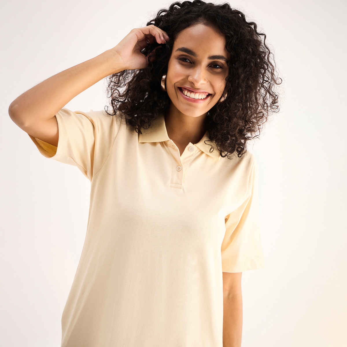 SASSAFRAS BASICS Women's Oversized Collar T-Shirt Dress | Beige - XL