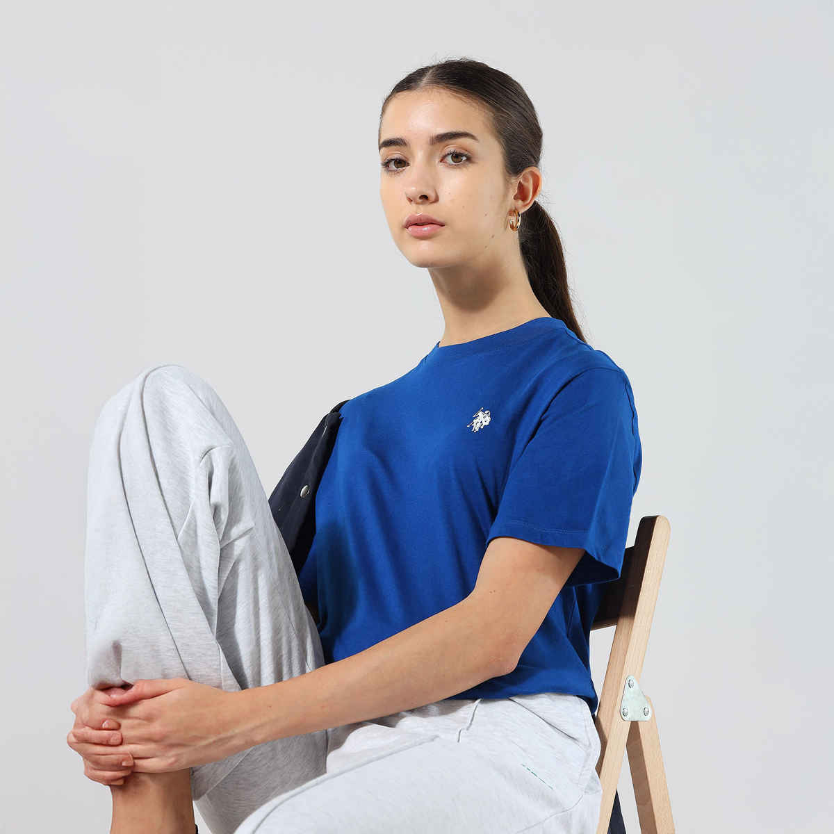 U.S. Polo Assn. Women's Boxy Fit Solid Lounge T-Shirt | Bright Blue - L