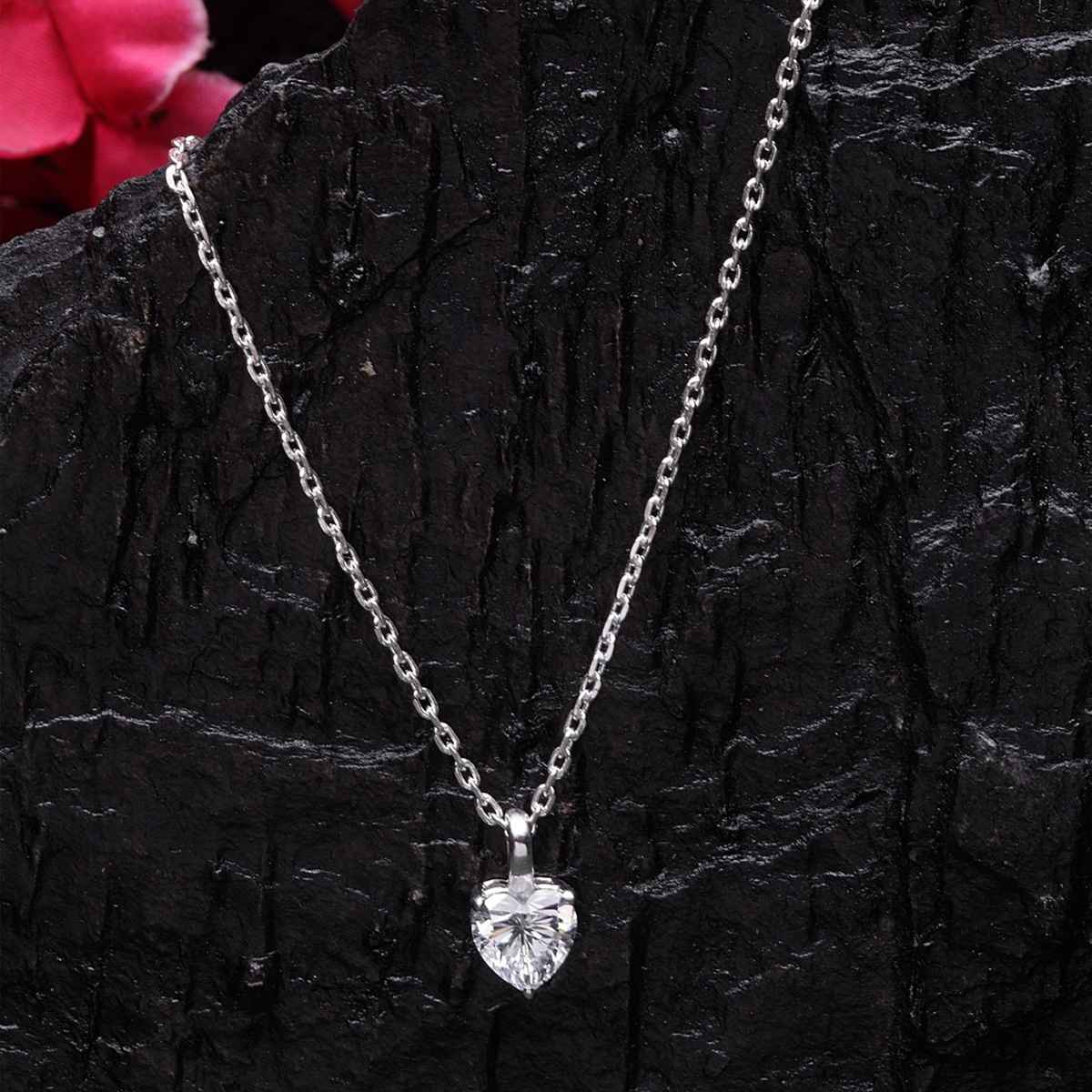 Clara 925 Sterling Silver White Gold Plated Heart Solitaire Pendant Chain Necklace