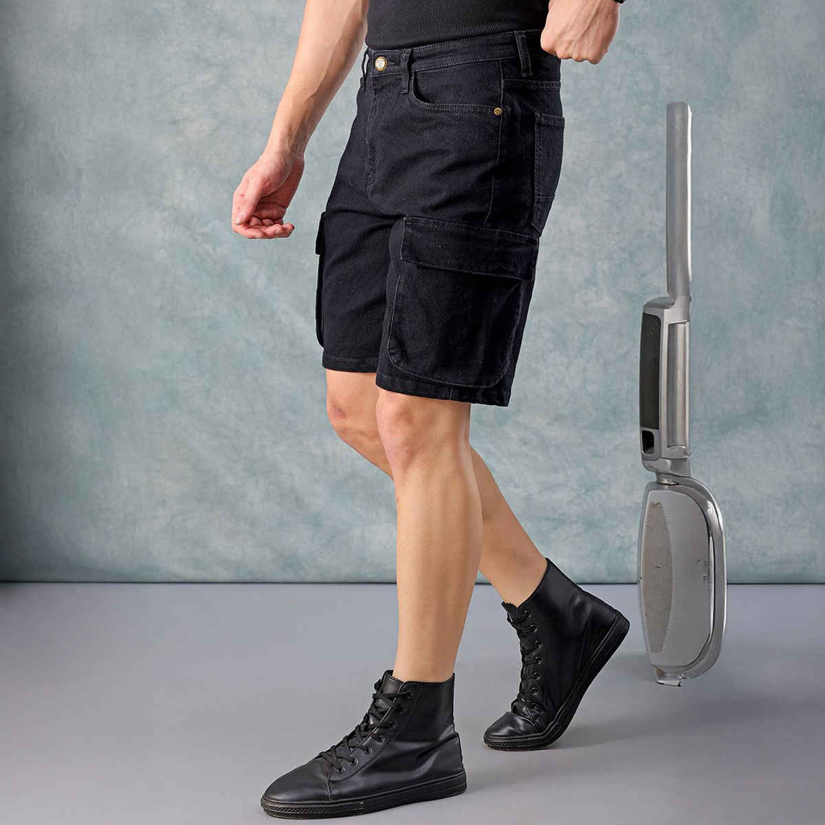 The Indian Garage Co Men's Regular Fit Solid Casual Shorts | Black - 34