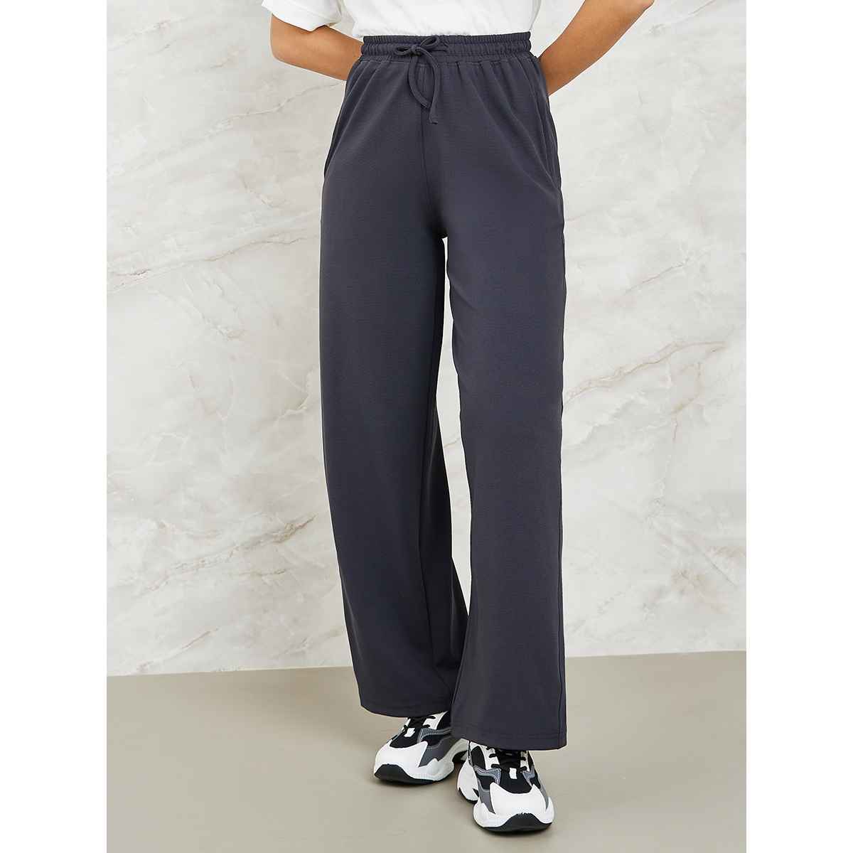 Styli Women's Wide Leg Jogger with Side Pocket | Charcoal - XXL